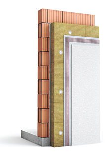 WDVS- Aufbau mit Mineralwolledämmplatten